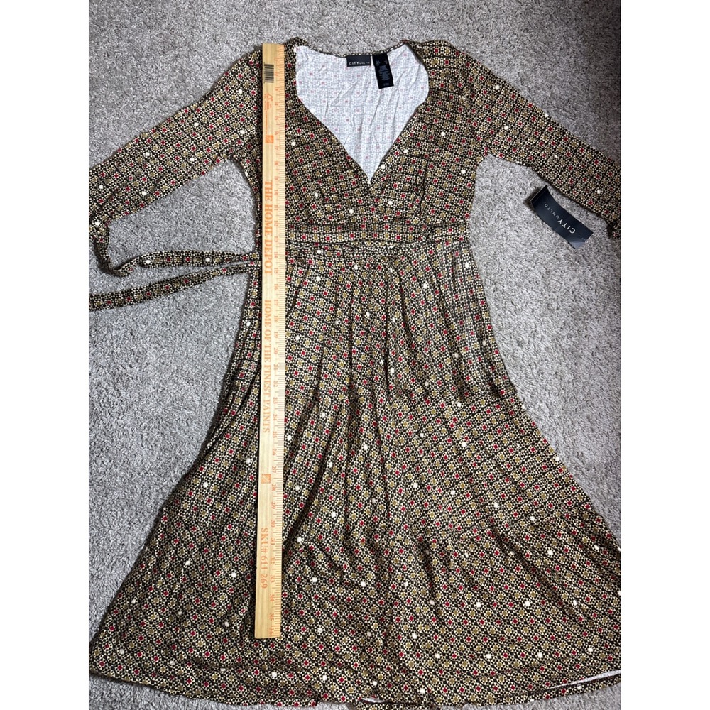 City Unltd Womens Geometric Print Faux Wrap Tiered Midi Dress Red Gold Small - Picture 5 of 7